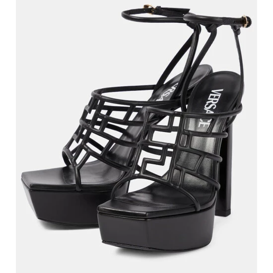 Versace Greca Maze Leather Platform Sandals 6 Versace Greca Maze Leather Platform Sandals - Image 4
