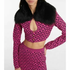 Versace La Greca Faux Fur-trimmed Cardigan -Outlet Versace Store unnamed file 1335