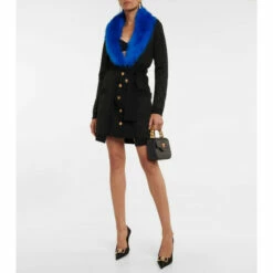 Versace La Greca Shearling-trimmed Wool-blend Cardigan