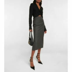 Versace Pinstriped Wool Midi Skirt
