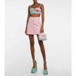 Versace I Ventagli Printed Denim Crop Top