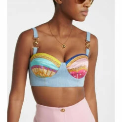 Versace I Ventagli Printed Denim Crop Top -Outlet Versace Store unnamed file 1533