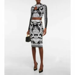 Versace Silver Baroque Cutout Midi Skirt