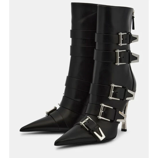 Versace Pin-Point Buckle Leather Ankle Boots 6 Versace Pin-Point Buckle Leather Ankle Boots - Image 4