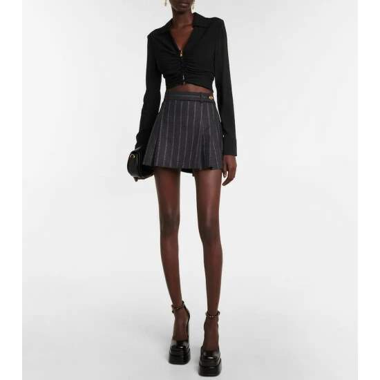 Versace Logo Striped Wool-blend Miniskirt 3 Versace Logo Striped Wool-blend Miniskirt