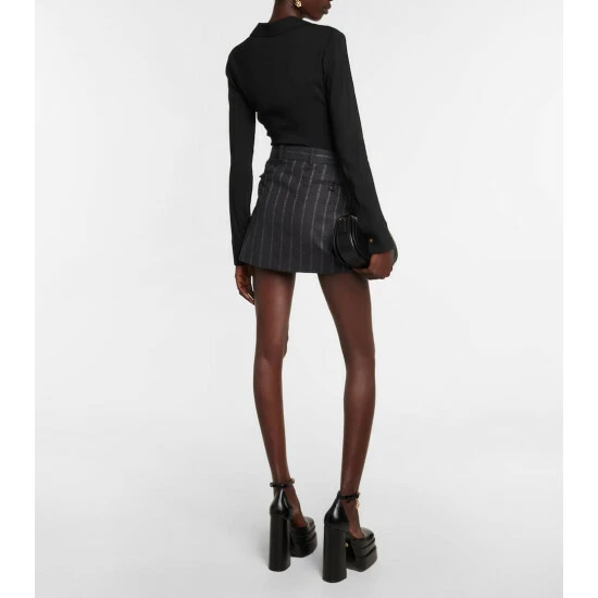 Versace Logo Striped Wool-blend Miniskirt 4 Versace Logo Striped Wool-blend Miniskirt - Image 2