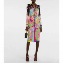 Versace I Ventagli Silk-blend Shirt Dress