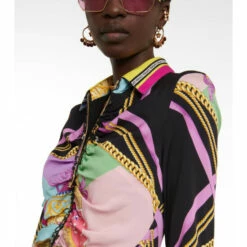 Versace I Ventagli Silk-blend Shirt Dress -Outlet Versace Store unnamed file 1820