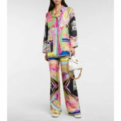 Versace I Ventagli Silk Twill Wide-leg Pants