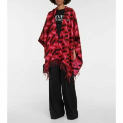 Versace La Greca Fringed Wool Poncho