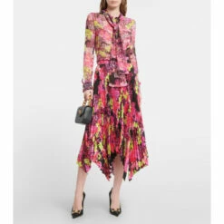 Versace Logo Orchid Pleated Midi Skirt