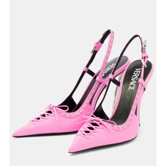 Versace Laced Leather Slingback Pumps 6 Versace Laced Leather Slingback Pumps - Image 4
