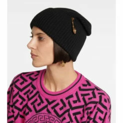 Versace Safety Pin Ribbed-knit Wool Beanie